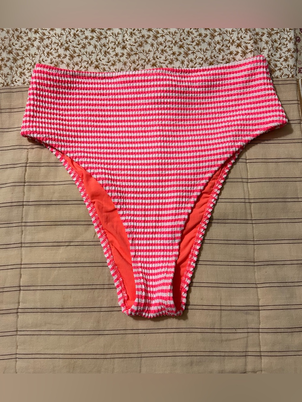 Aerie ribbed high cut cheeky neon pink stripes bikini bottoms medium